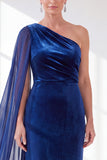 Burgundy One Shoulder Sheath Ruched Mother Of The Bride Dress with Side Cape