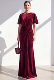 Dark Blue Sheath Ruched Velvet Mother Of The Bride Dress with Back Zipper