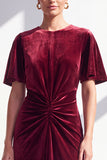 Dark Blue Sheath Ruched Velvet Mother Of The Bride Dress with Back Zipper