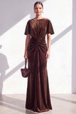 Dark Blue Sheath Ruched Velvet Mother Of The Bride Dress with Back Zipper