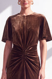 Dark Blue Sheath Ruched Velvet Mother Of The Bride Dress with Back Zipper