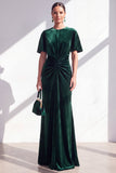 Dark Blue Sheath Ruched Velvet Mother Of The Bride Dress with Back Zipper