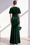 Dark Blue Sheath Ruched Velvet Mother Of The Bride Dress with Back Zipper