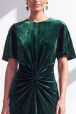 Dark Blue Sheath Ruched Velvet Mother Of The Bride Dress with Back Zipper