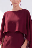 Navy Cape Sleeves Velvet Sheath Midi Mother Of The Bride Dress
