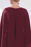 Navy Cape Sleeves Velvet Sheath Midi Mother Of The Bride Dress