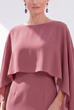 Navy Cape Sleeves Velvet Sheath Midi Mother Of The Bride Dress