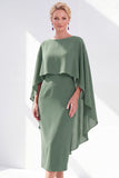 Navy Cape Sleeves Velvet Sheath Midi Mother Of The Bride Dress