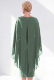 Navy Cape Sleeves Velvet Sheath Midi Mother Of The Bride Dress