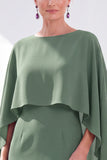 Navy Cape Sleeves Velvet Sheath Midi Mother Of The Bride Dress