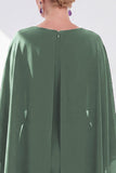 Navy Cape Sleeves Velvet Sheath Midi Mother Of The Bride Dress