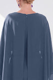 Navy Cape Sleeves Velvet Sheath Midi Mother Of The Bride Dress