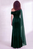 Dark Blue Sheath Ruched One Shoulder Mother Of The Bride Dress with Side Cape