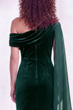 Dark Blue Sheath Ruched One Shoulder Mother Of The Bride Dress with Side Cape