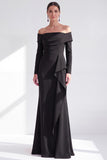 Ruched Mermaid Off the Shoulder Dark Blue Mother Of The Bride Dress with Side Streamer