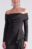 Ruched Mermaid Off the Shoulder Dark Blue Mother Of The Bride Dress with Side Streamer