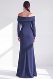 Ruched Mermaid Off the Shoulder Dark Blue Mother Of The Bride Dress with Side Streamer