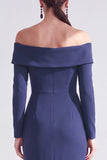 Ruched Mermaid Off the Shoulder Dark Blue Mother Of The Bride Dress with Side Streamer