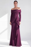 Ruched Mermaid Off the Shoulder Dark Blue Mother Of The Bride Dress with Side Streamer