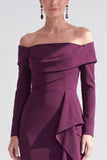 Ruched Mermaid Off the Shoulder Dark Blue Mother Of The Bride Dress with Side Streamer