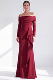 Ruched Mermaid Off the Shoulder Dark Blue Mother Of The Bride Dress with Side Streamer
