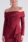 Ruched Mermaid Off the Shoulder Dark Blue Mother Of The Bride Dress with Side Streamer
