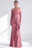 Ruched Mermaid Off the Shoulder Dark Blue Mother Of The Bride Dress with Side Streamer