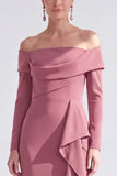 Ruched Mermaid Off the Shoulder Dark Blue Mother Of The Bride Dress with Side Streamer