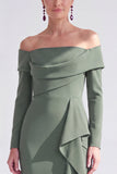 Ruched Mermaid Off the Shoulder Dark Blue Mother Of The Bride Dress with Side Streamer