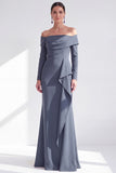 Ruched Mermaid Off the Shoulder Dark Blue Mother Of The Bride Dress with Side Streamer