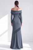 Ruched Mermaid Off the Shoulder Dark Blue Mother Of The Bride Dress with Side Streamer
