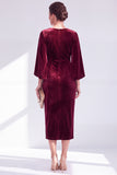 Flutter Sleeves Sheath Dark Blue Mother Of The Bride Dress with Back Zipper