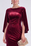 Flutter Sleeves Sheath Dark Blue Mother Of The Bride Dress with Back Zipper
