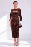 Flutter Sleeves Sheath Dark Blue Mother Of The Bride Dress with Back Zipper