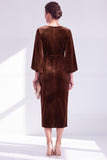 Flutter Sleeves Sheath Dark Blue Mother Of The Bride Dress with Back Zipper