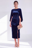 Flutter Sleeves Sheath Dark Blue Mother Of The Bride Dress with Back Zipper