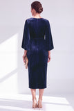 Flutter Sleeves Sheath Dark Blue Mother Of The Bride Dress with Back Zipper