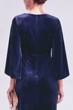 Flutter Sleeves Sheath Dark Blue Mother Of The Bride Dress with Back Zipper