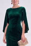 Flutter Sleeves Sheath Dark Blue Mother Of The Bride Dress with Back Zipper