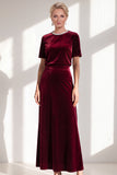 Dark Blue Rhinestone Sheath Velvet Long Mother Of The Bride Dress with Belt