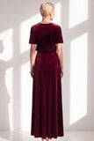 Dark Blue Rhinestone Sheath Velvet Long Mother Of The Bride Dress with Belt