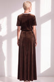 Dark Blue Rhinestone Sheath Velvet Long Mother Of The Bride Dress with Belt