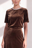 Dark Blue Rhinestone Sheath Velvet Long Mother Of The Bride Dress with Belt