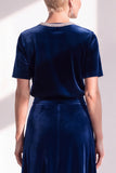 Dark Blue Rhinestone Sheath Velvet Long Mother Of The Bride Dress with Belt