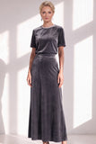 Dark Blue Rhinestone Sheath Velvet Long Mother Of The Bride Dress with Belt