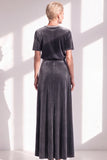 Dark Blue Rhinestone Sheath Velvet Long Mother Of The Bride Dress with Belt