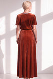 Dark Blue Rhinestone Sheath Velvet Long Mother Of The Bride Dress with Belt