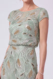 Navy Beaded Batueau A-Line Long Mother Of The Bride Dress