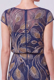 Navy Beaded Batueau A-Line Long Mother Of The Bride Dress