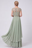 Navy A-Line Illusion Neck Beaded Long Mother Of The Bride Dress